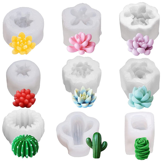 9-Piece Succulent Silicone Mold Set - Safe 3D Cactus Flower Resin & Candle Molds for DIY Crafts and Epoxy Casting