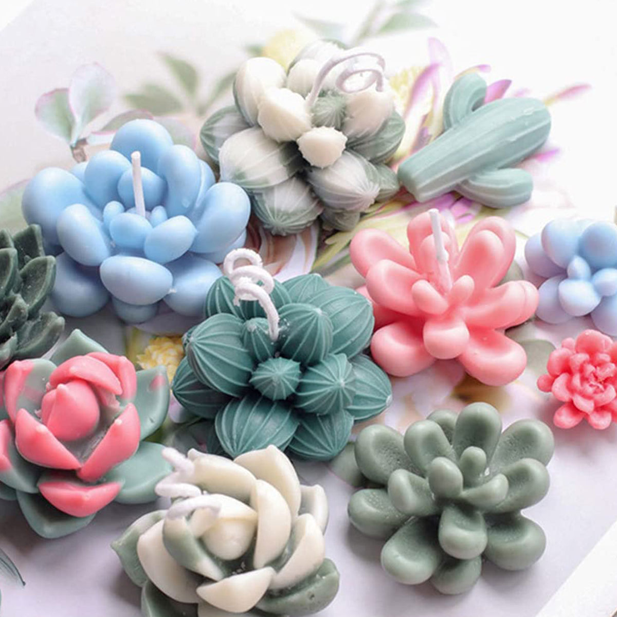 9-Piece Succulent Silicone Mold Set - Safe 3D Cactus Flower Resin & Candle Molds for DIY Crafts and Epoxy Casting