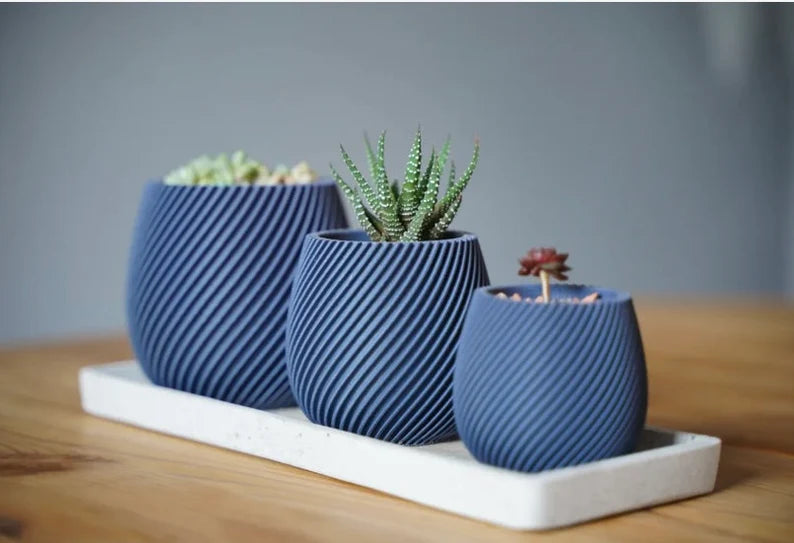 Set of 3 Spiral Pattern Planters with Drainage Holes