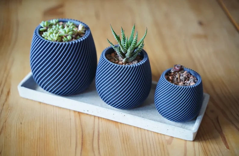 Set of 3 Spiral Pattern Planters with Drainage Holes