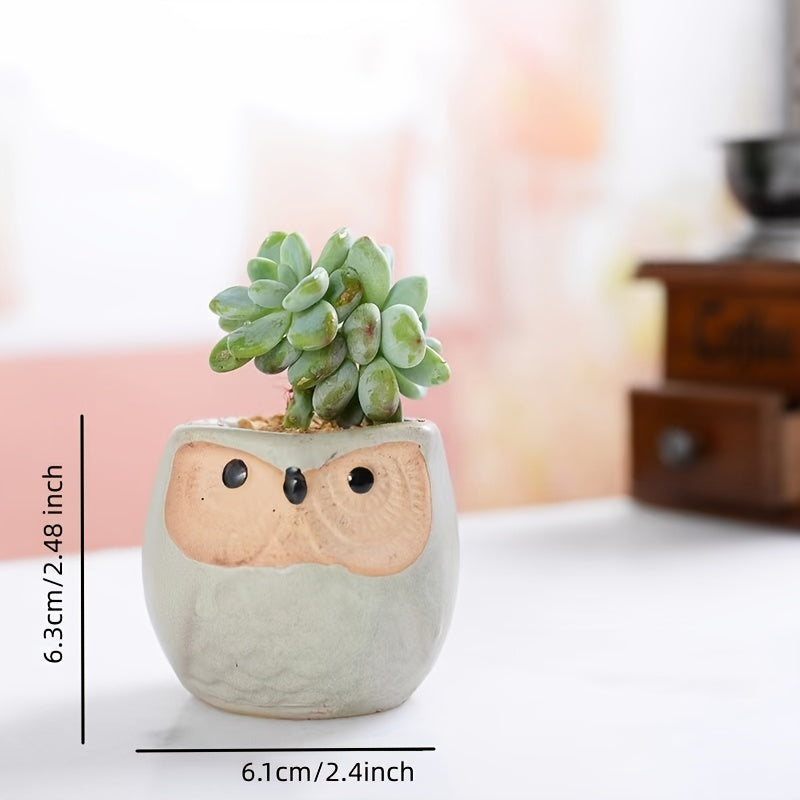 6 Packs, 6.35 cm Owl Succulent Plant Pots - Mini Ceramic Planters with Drainage Holes