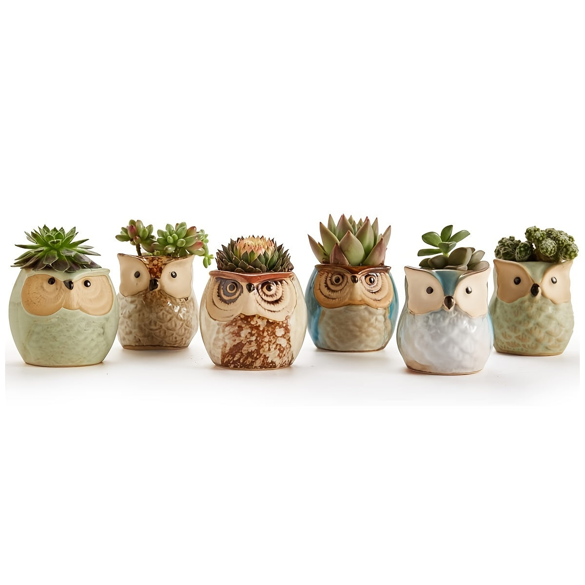 6 Packs, 6.35 cm Owl Succulent Plant Pots - Mini Ceramic Planters with Drainage Holes