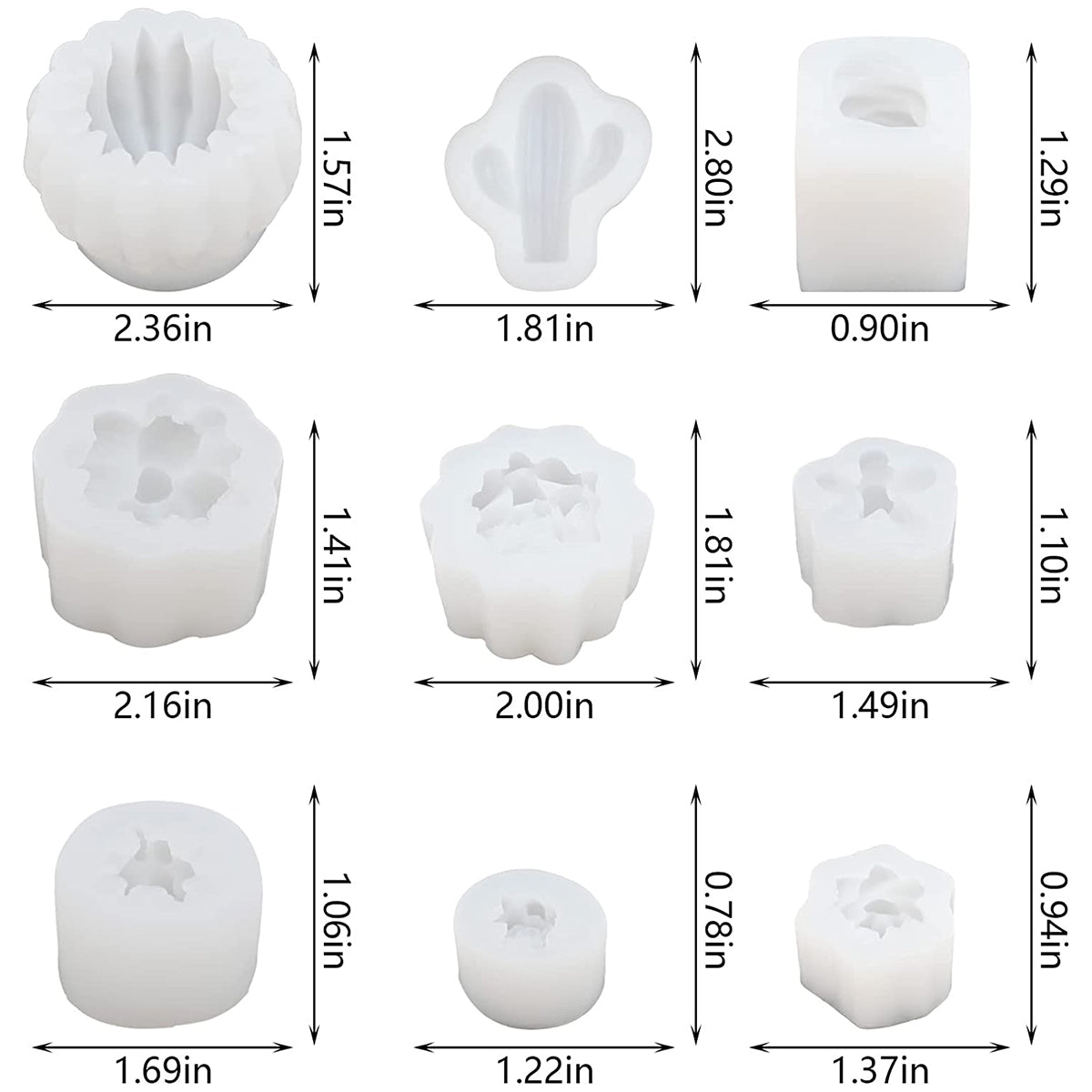 9-Piece Succulent Silicone Mold Set - Safe 3D Cactus Flower Resin & Candle Molds for DIY Crafts and Epoxy Casting